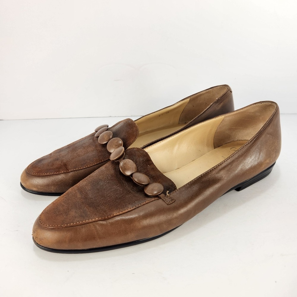 Amalfi by Rangoni Women's Elegant Brown Leather Minimalist Loafers Size 9.5